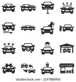 Autosymbole. Black Scribble Design. Vektorgrafik.