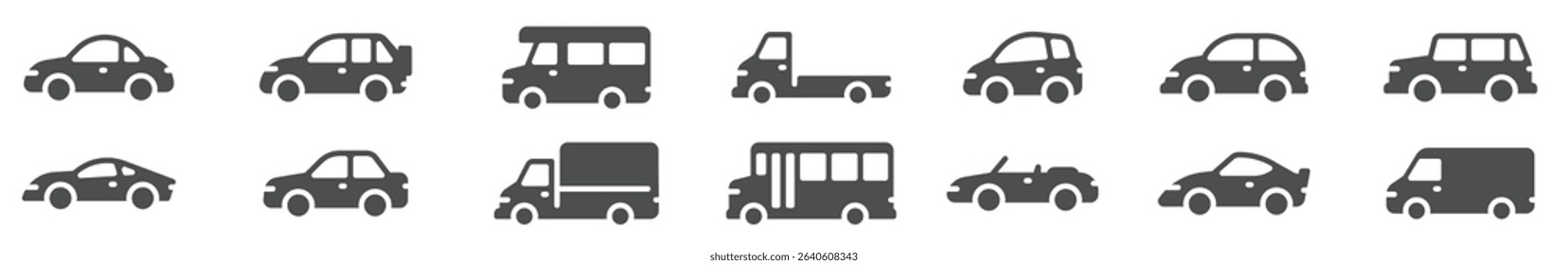 car icons black vehicle silhouettes automobiles travel auto models sedan truck