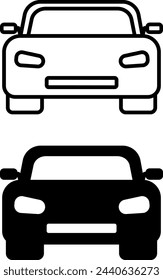 Car icons. Black and White Vector Icons of Vehicle Front. Car service concept