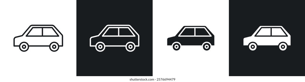 Car icons collection in black and white solid and line style