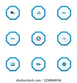 Car icons colored set with crossover, lorry, hatchback and other truck elements. Isolated vector illustration car icons.