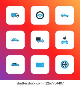 Car icons colored set with crossover, plug, car and other crossover elements. Isolated vector illustration car icons.