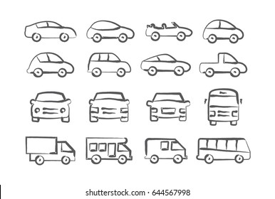 Car icons in doodle style