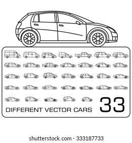 Car icons drawing big set