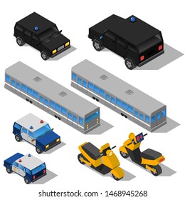 Car icons. Flat 3d isometric high quality city transport. Bus, car and else 