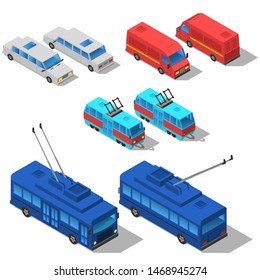 Car icons. Flat 3d isometric high quality city transport. Bus, truck and else 