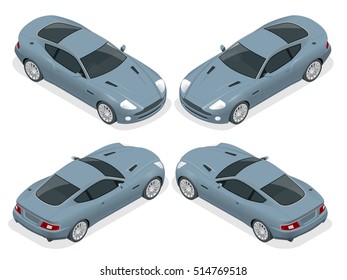 Car icons. Flat 3d isometric high quality city transport icon set. 