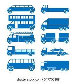Car icons. Flat  high quality.  large set of long vehicles
