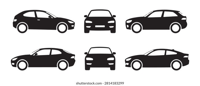 Car icons front view side view hatchback sedan coupe sport utility vehicle.