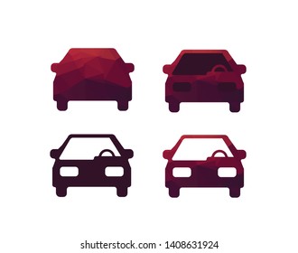 Car icons front view vector (Red Polygonal Mosaic )