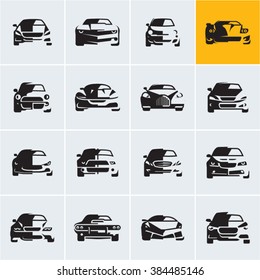 car icons,  graphic vector car silhouettes, car front view, car logo design