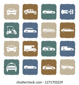 Car Icons. Grunge Color Flat Design. Vector Illustration. 