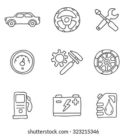 Car icons, hand-drawn. Vector.
