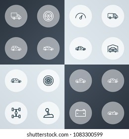 Car icons line style set with sports auto, crossover, truck and other sedan elements. Isolated vector illustration car icons.