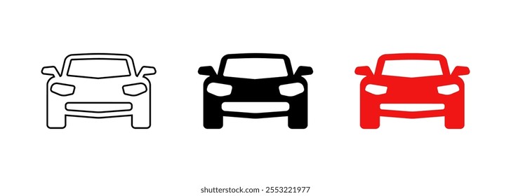 Car icons. Linear, silhouette and flat style. Vector icons.