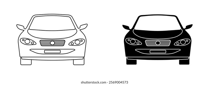 Car icons. Linear and silhouette style. Vector icons.