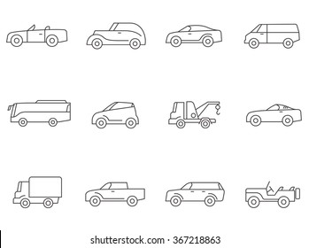 Car icons in outline style