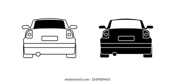 Car icons. Rear view icons. Linear and silhouette style. Vector icons.