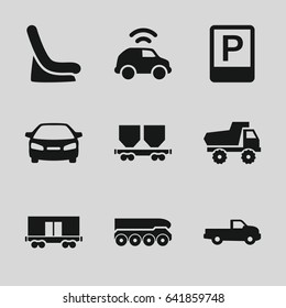 Car icons set. set of 9 car filled icons such as car, parking