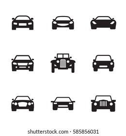 Car icons set. Black on a white background