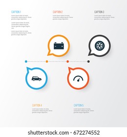 Car Icons Set. Collection Of Car, Accumulator, Chronometer And Other Elements. Also Includes Symbols Such As Chronometer, Tire, Crossover.