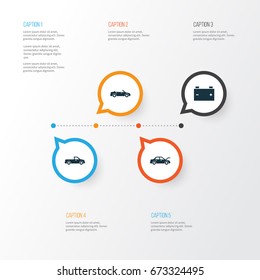 Car Icons Set. Collection Of Accumulator, Carriage, Convertible Model And Other Elements. Also Includes Symbols Such As Convertible, Cabriolet, Auto.