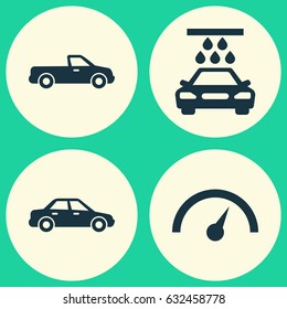 Car Icons Set. Collection Of Automobile, Carriage, Chronometer And Other Elements. Also Includes Symbols Such As Pickup, Water, Sedan.