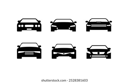 Conjunto de iconos de coche. Colección del diseño del logotipo del coche automotriz con la silueta del icono del vehículo deportivo conceptual sobre fondo negro. Ilustración vectorial.