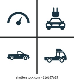 Car Icons Set. Collection Of Chronometer, Carriage, Plug And Other Elements. Also Includes Symbols Such As Chronometer, Plug, Electric.
