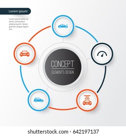 Car Icons Set. Collection Of Chronometer, Auto, Transport Cleaning And Other Elements. Also Includes Symbols Such As Car, Auto, Speedometer.