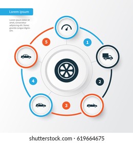 Car Icons Set. Collection Of Crossover, Wheel, Automobile And Other Elements. Also Includes Symbols Such As Speed, Automobile, Lorry.