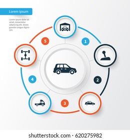 Car Icons Set. Collection Of Crossover, Stick, Wheelbase And Other Elements. Also Includes Symbols Such As Automobile, Lever, Stick.