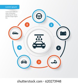 Car Icons Set. Collection Of Drive Control, Van, Transport Cleaning And Other Elements. Also Includes Symbols Such As Van, Control, Battery.