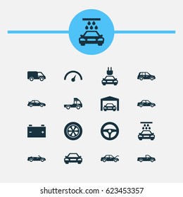 Car Icons Set. Collection Of Drive Control, Chronometer, Van And Other Elements. Also Includes Symbols Such As Pickup, Battery, Repairing.