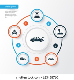 Car Icons Set. Collection Of Fixing, Transport Cleaning, Stick And Other Elements. Also Includes Symbols Such As Plug, Wash, Fixing.