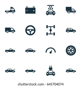 Car Icons Set. Collection Of Fixing, Van, Wheelbase And Other Elements. Also Includes Symbols Such As Wash, Sports, Carriage.