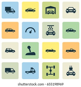 Car Icons Set. Collection Of Fixing, Carriage, Plug And Other Elements. Also Includes Symbols Such As Hood, Truck, Chassis.