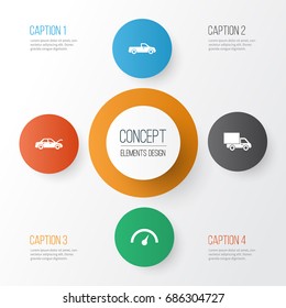 Car Icons Set. Collection Of Fixing, Carriage, Lorry And Other Elements. Also Includes Symbols Such As Van, Hood, Pickup.