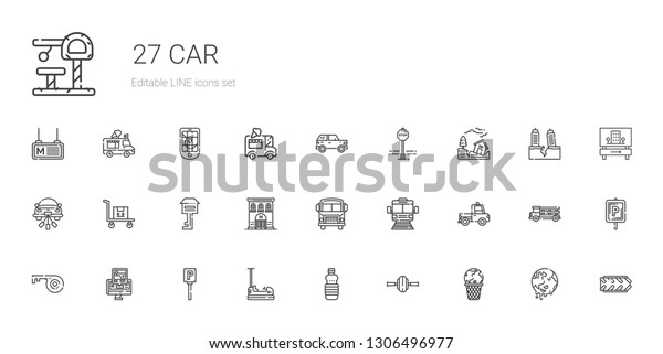 car\
icons set. Collection of car with global warming, wheel, oils,\
bumper, parking, gps, key, truck, subway, school bus, hotel,\
transportation. Editable and scalable car\
icons.
