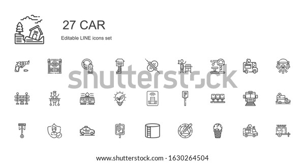 car icons set.\
Collection of car with global warming, wheel, industry tank,\
parking, taxi, insurance, automotive, seats, hotel, renewable\
energy. Editable and scalable car\
icons.