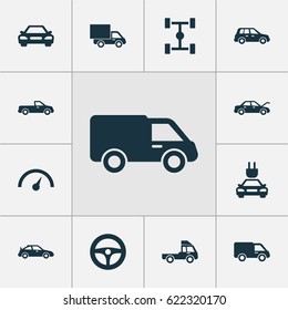 Car Icons Set. Collection Of Lorry, Plug, Auto And Other Elements. Also Includes Symbols Such As Electric, Wheelbase, Chassis.