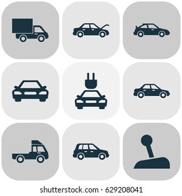 Car Icons Set. Collection Of Lorry, Auto, Crossover And Other Elements. Also Includes Symbols Such As Electric, Car, Truck.