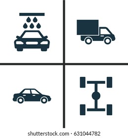 Car Icons Set. Collection Of Lorry, Wheelbase, Transport Cleaning And Other Elements. Also Includes Symbols Such As Car, Automobile, Sedan.