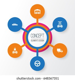 Car Icons Set. Collection Of Lorry, Automobile, Transport Cleaning And Other Elements. Also Includes Symbols Such As Wash, Electric, Sedan.