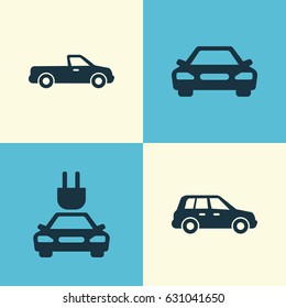 Car Icons Set. Collection Of Car, Plug, Carriage And Other Elements. Also Includes Symbols Such As Car, Plug, Automobile.