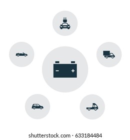 Car Icons Set. Collection Of Plug, Lorry, Car And Other Elements. Also Includes Symbols Such As Accumulator, Automobile, Truck.
