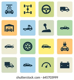 Car Icons Set. Collection Of Plug, Transport Cleaning, Crossover And Other Elements. Also Includes Symbols Such As Electric, Battery, Tire.