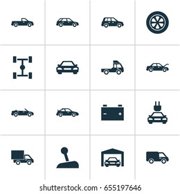 Car Icons Set. Collection Of Plug, Lorry, Auto And Other Elements. Also Includes Symbols Such As Accumulator, Convertible, Station.