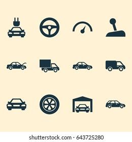 Car Icons Set. Collection Of Repairing, Plug, Automobile And Other Elements. Also Includes Symbols Such As Wagon, Fixing, Auto.