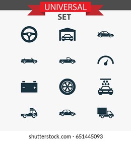 Car Icons Set. Collection Of Repairing, Van, Carriage And Other Elements. Also Includes Symbols Such As Truck, Convertible, Battery.